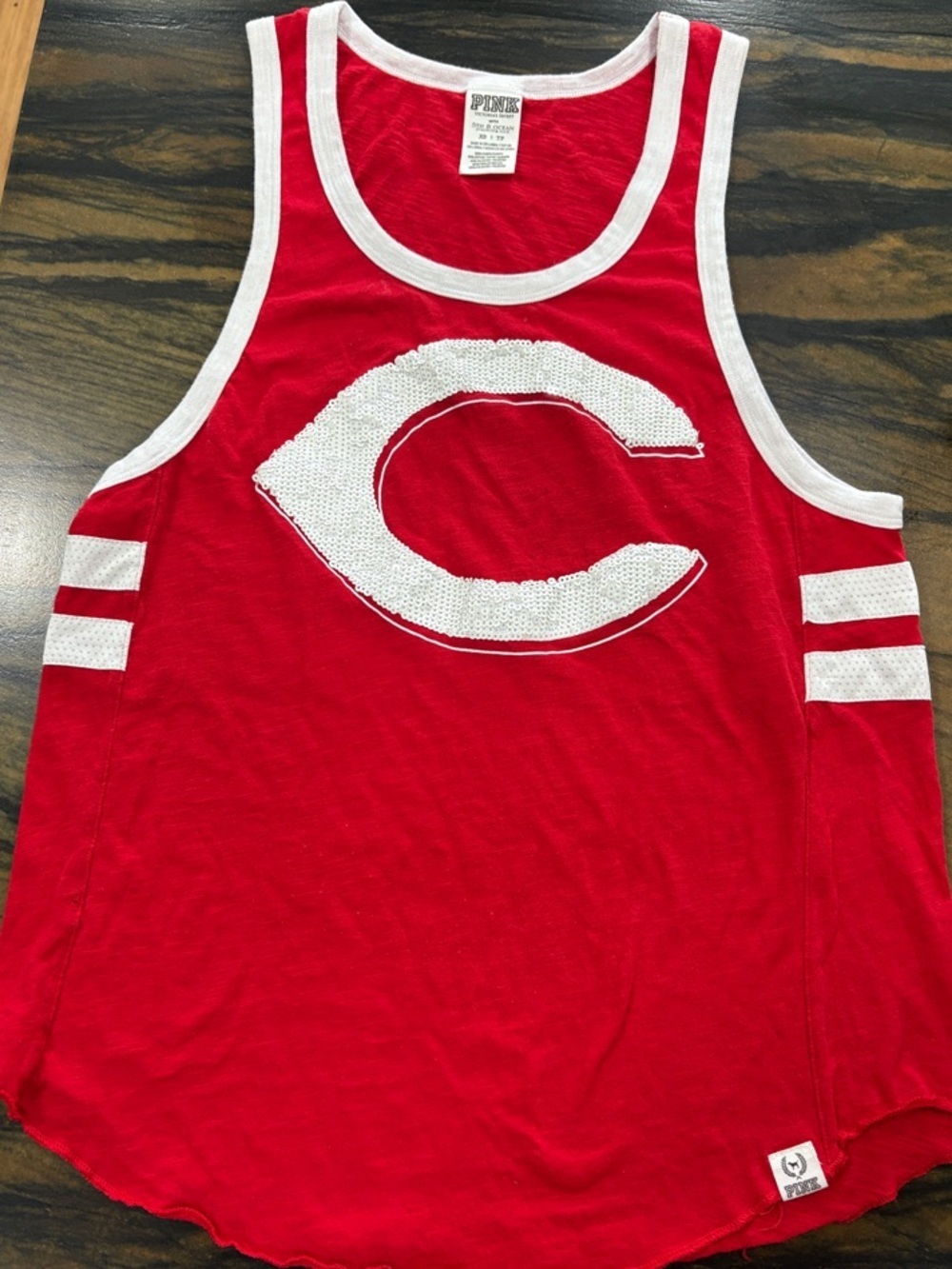 PINK Victoria's Secret Red & White Sequin Cincinnati Reds Tank Top